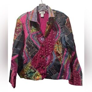 Anage Japanese Vintage Embroidered Patchwork Jacket, Multicolored, Size Medium